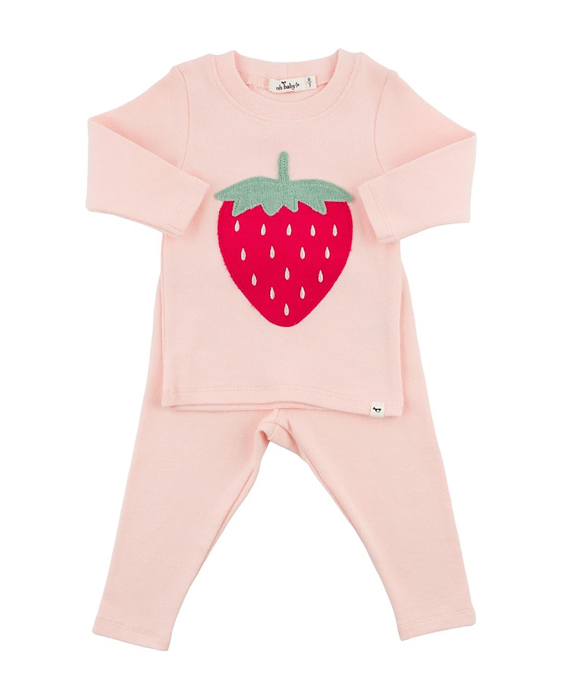 Oh Baby ! Girls' Strawberry Berry Applique Two Piece Set - Baby In Pink