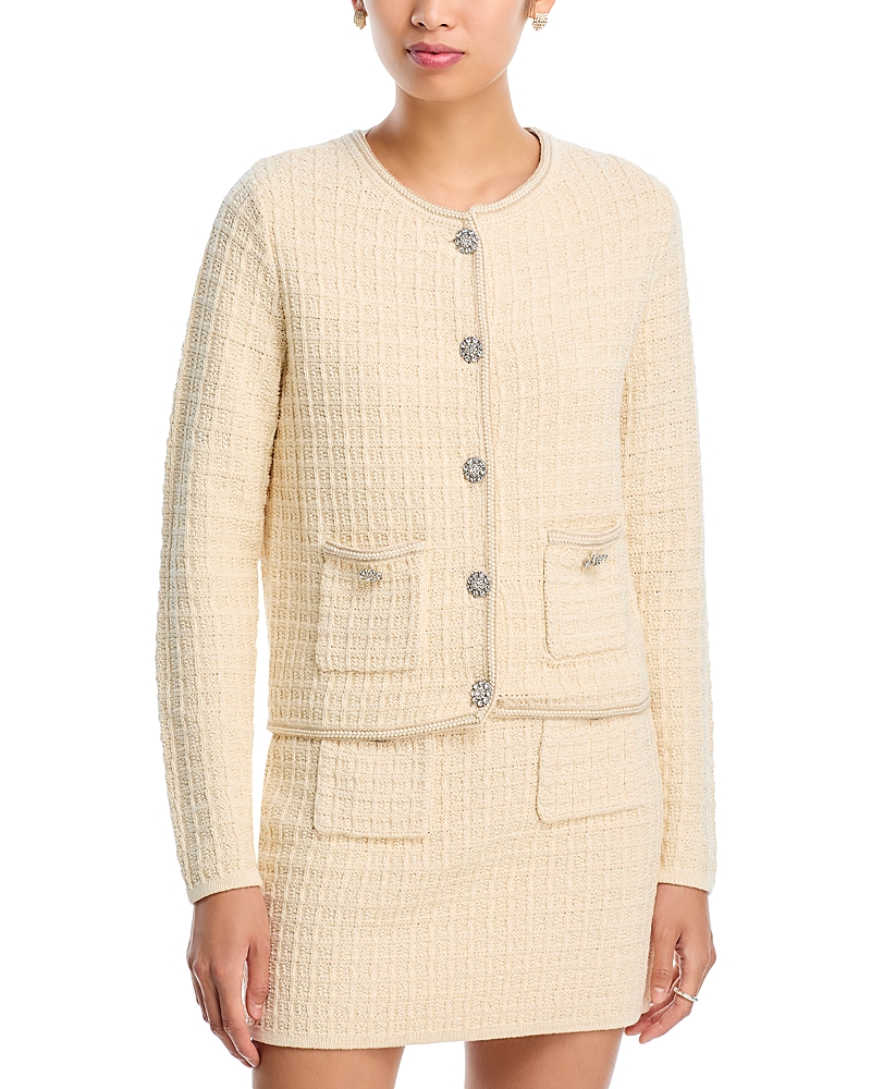 Aqua Crystal Button Cardigan Sweater - Exclusive In Neutral