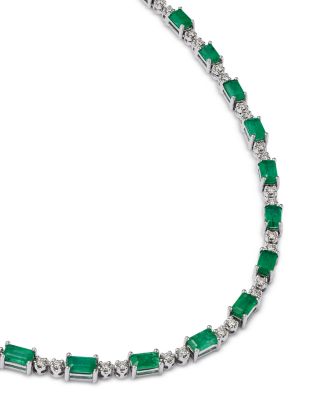 Emerald or Sapphire & Diamond Collar Necklace in 14K White Gold, 18"