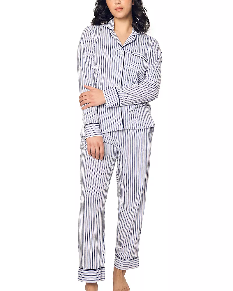 Petite Plume Navy French Ticking Pima Pajama Set
