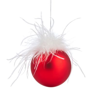 Glass Feather Ball Red Ornament - Exclusive