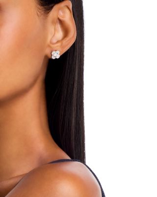 Diamond Clover Stud Earrings in 14K White Gold, 1.36 tcw