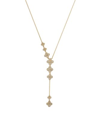 Pave Diamond Clover Y Necklace in 14K Yellow Gold, 0.85 tcw