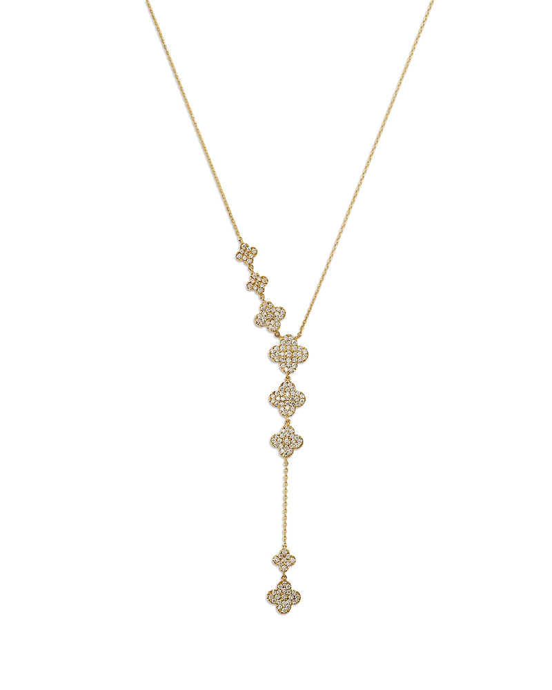 Bloomingdale's Fine Collection Pave Diamond Clover Y Necklace in 14K Yellow Gold, 0.85 tcw