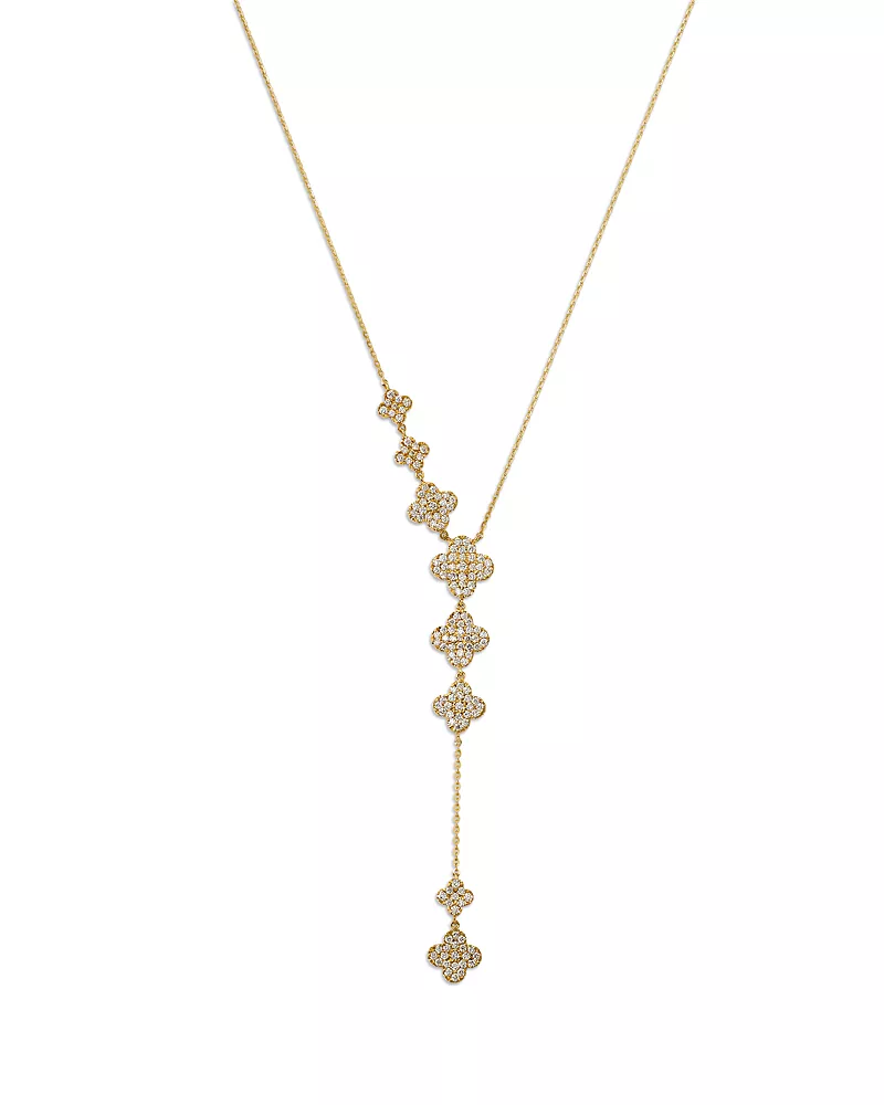 Bloomingdale's Fine Collection Pave Diamond Clover Y Necklace in 14K Yellow Gold, 0.85 tcw