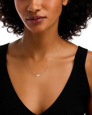 Diamond Pav&eacute; Rectangular Disc Pendant Necklace in 14K Yellow Gold, 0.20 tcw