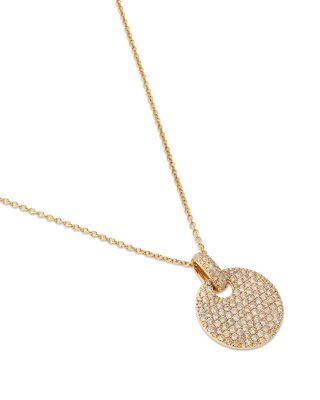 Pave Diamond Disc Pendant Necklace in 14K Yellow Gold, 0.75 tcw