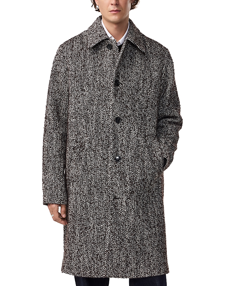 Nn07 Chevron Motif Long Sleeve Coat With Pockets In Gray