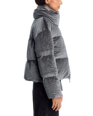 Sequin Velvet Short Puffer Coat