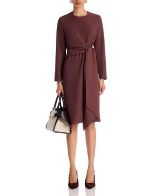 Long Sleeve Draped Tie Shift Dress