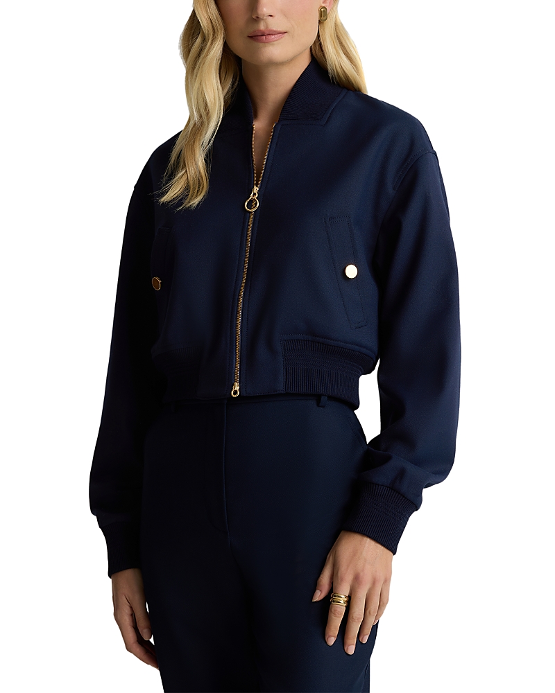 St John St. John Collection Dakota Stretch Gabardine Bomber Jacket In Blue