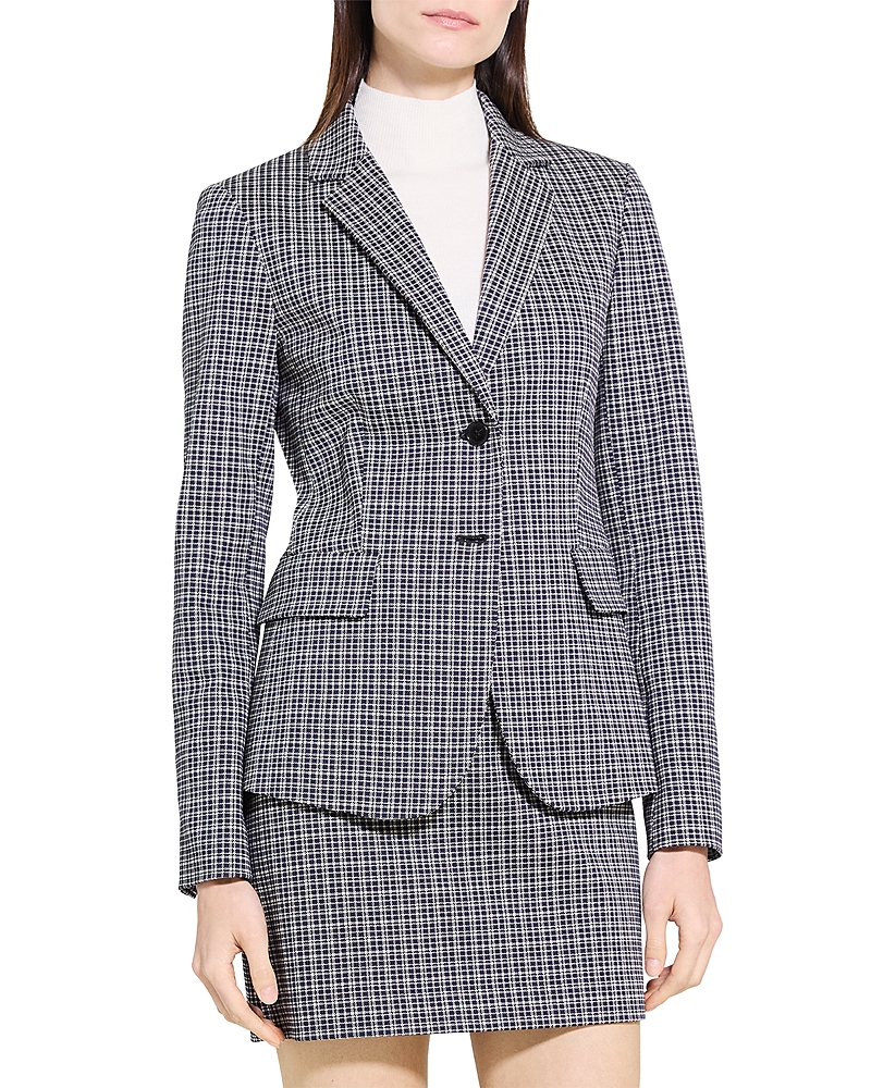 Theory Carissa Plaid Slim-fit Blazer In Gray