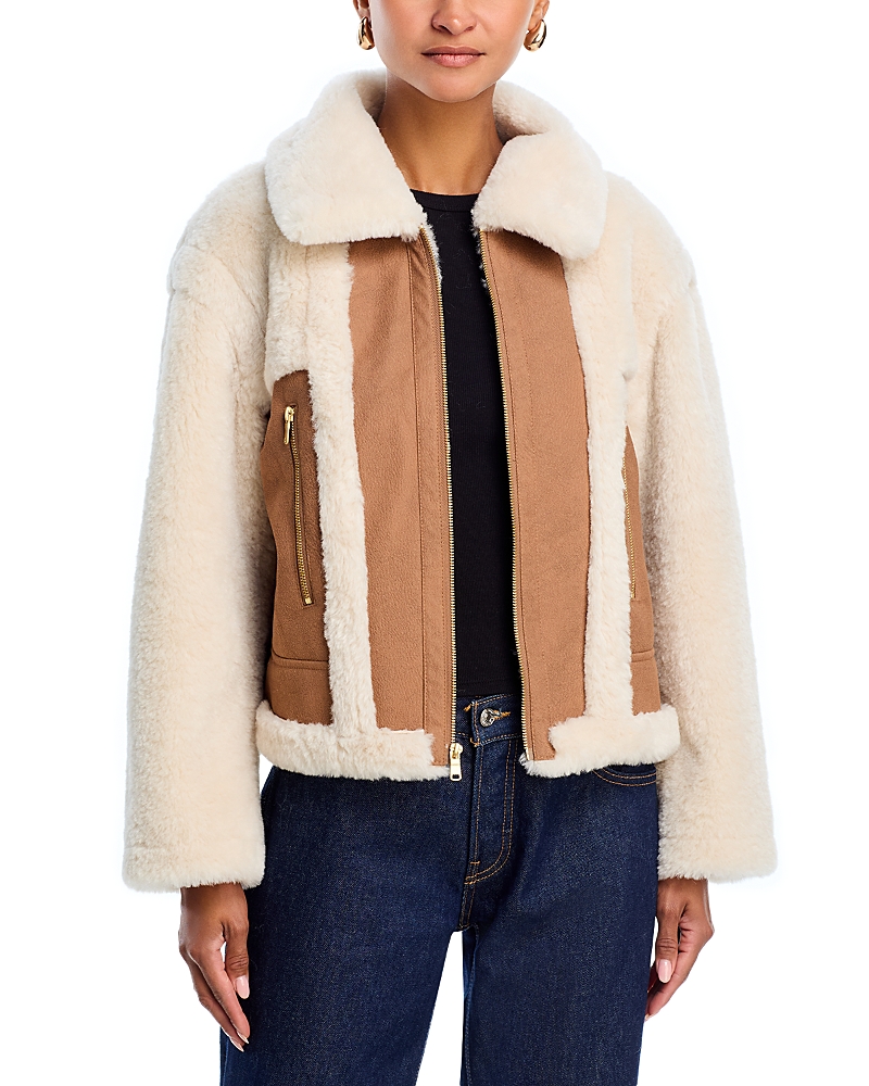 Aqua Faux Fur Sherpa Moto Jacket - Exclusive In Neutral