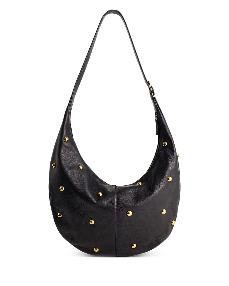 Madewell The Essential Studded Suede Curve Shoulder Bag In Black