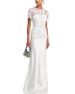 White Lace Satin Maxi Dress