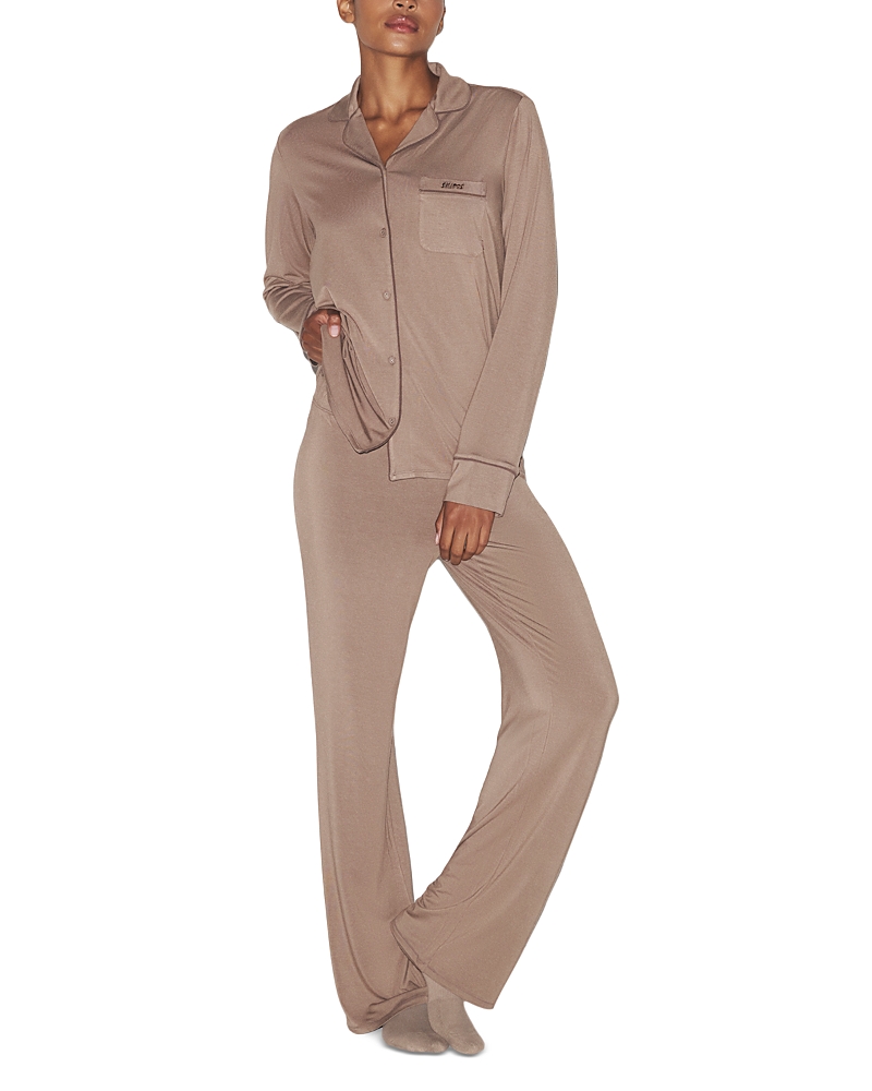 Skims Long Sleeve Pajama Set In Brown
