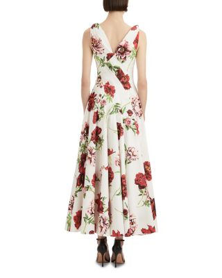 V Neck Peony Print Dress
