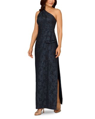 Stretch Jacquard One Shoulder Gown