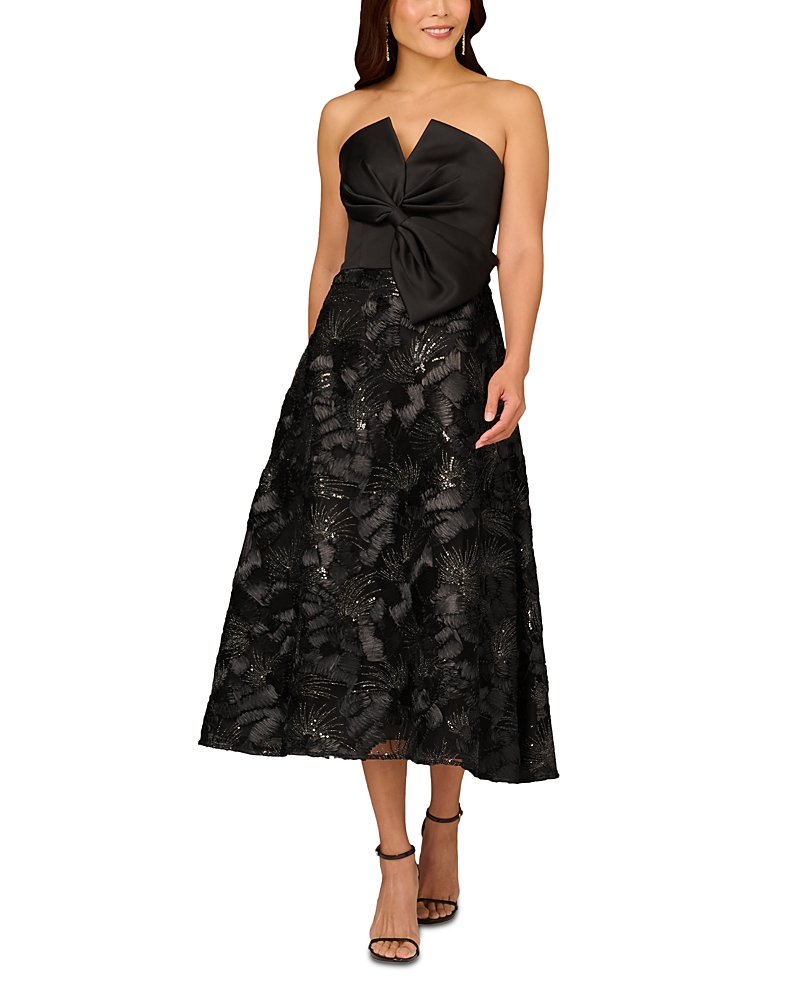 Aidan Mattox By Adrianna Papell Bow Sequin Strapless Gown In Black
