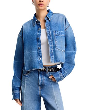 Cropped Denim Button Down Jacket