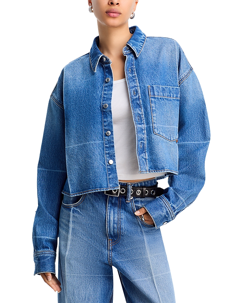 Alexander Wang T Alexanderwang. T Cropped Denim Button Down Jacket In Blue