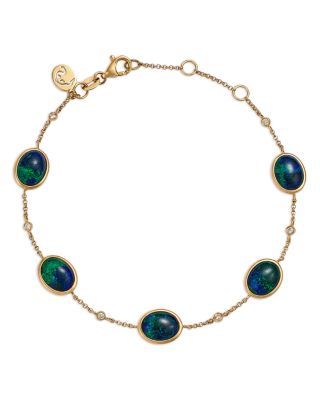 Azurite & Diamond Bezel Chain Bracelet in 14K Yellow Gold