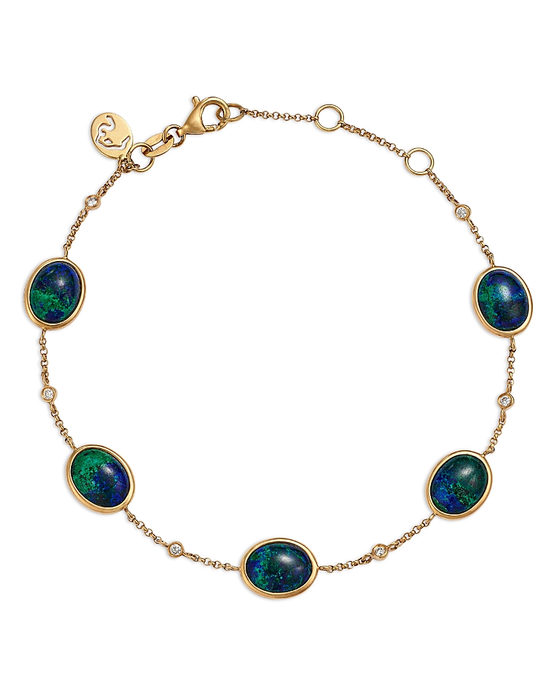 Bloomingdale's Fine Collection Azurite & Diamond Bezel Chain Bracelet In 14k Yellow Gold