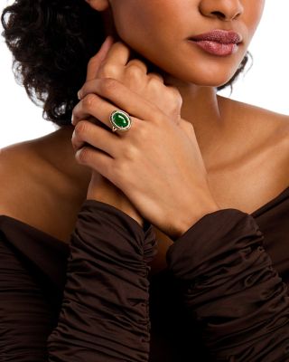 Dyed Jade & Diamond Halo Ring in 14K Yellow Gold