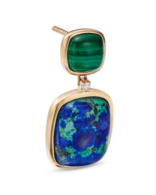 Malachite, Azurite & Diamond Drop Earrings in 14K Yellow Gold