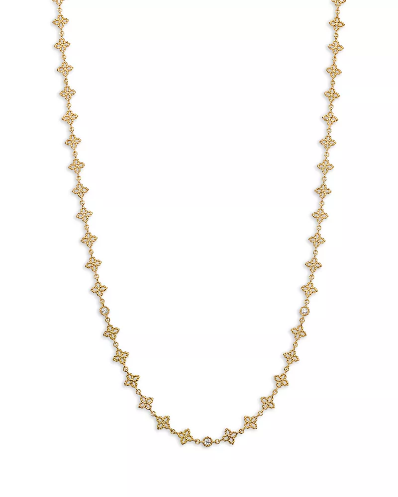 Roberto Coin 18K Yellow Gold Diamond Principessa Flower Necklace, 17
