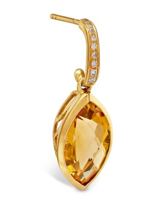 Citrine & Diamond Marquis Drop Earrings in 14K Yellow Gold
