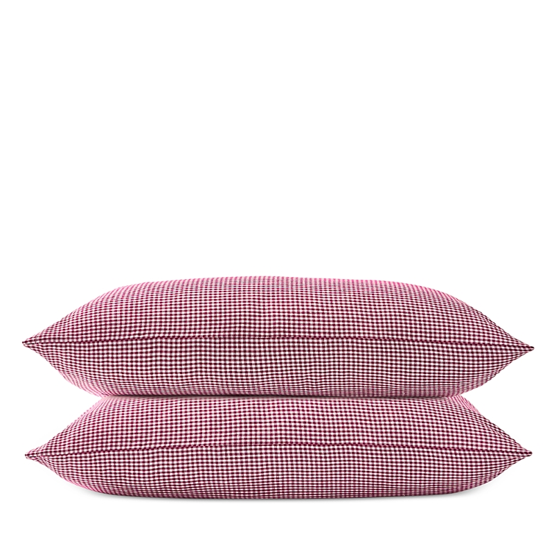 Christy Gingham Ruffle King Pillowcase, Pair In Burgundy