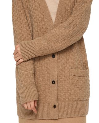 Basket Stitch Cashmere V Neck Cardigan Sweater 