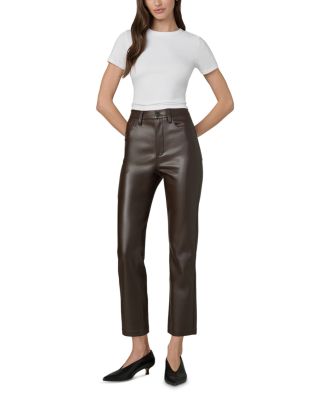 The Lyra Slim Faux Leather Jeans in Dark Chocolate