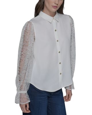 Lace Sleeve Button Up Blouse