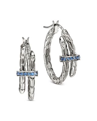 Sterling Silver Spear Blue Sapphire Coil Hoop Earrings