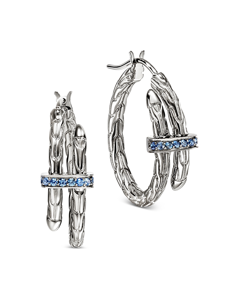 John Hardy Sterling Silver Spear Blue Sapphire Coil Hoop Earrings In Silver