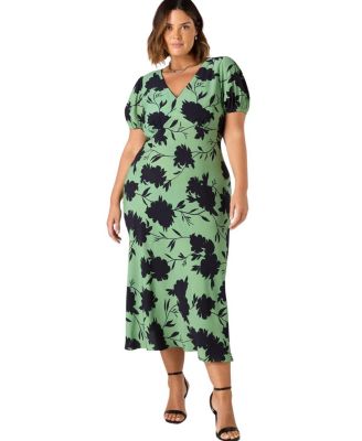 Floral Print Puff Sleeve Midi Dress