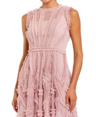 Mesh Micro Ruffle High Neck Mini Dress