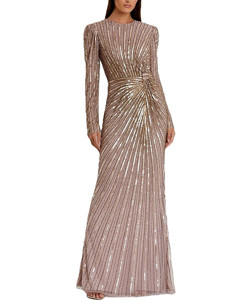Mac Duggal Embellished Puff Sleeve Side Knot Gown In Multi