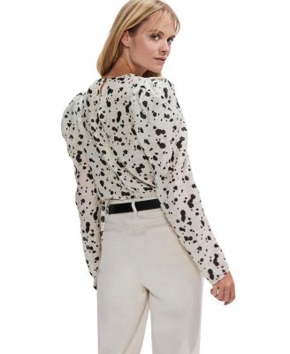 Mono Dalmatian Print Puff Sleeve Blouse