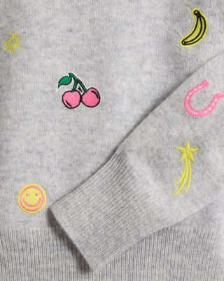 Girls&#39; Knitted Crewneck Pullover Embroidered Cashmere Sweater, Big Kid - Exclusive