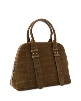 Medium Croc Embossed Nubuck Leather Bowling Bag