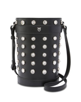 Mini Crystal Studded Leather Bucket Bag