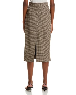 Houndstooth Belted Midi Skirt