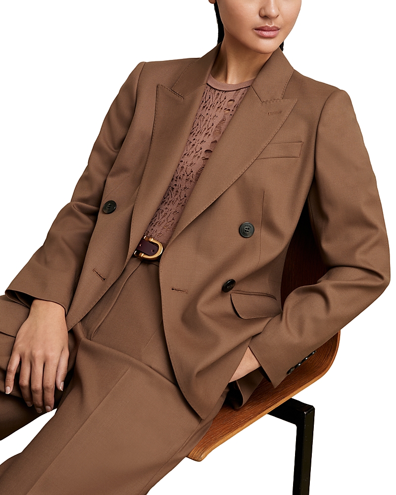 Reiss Double Breasted Blazer In Brown