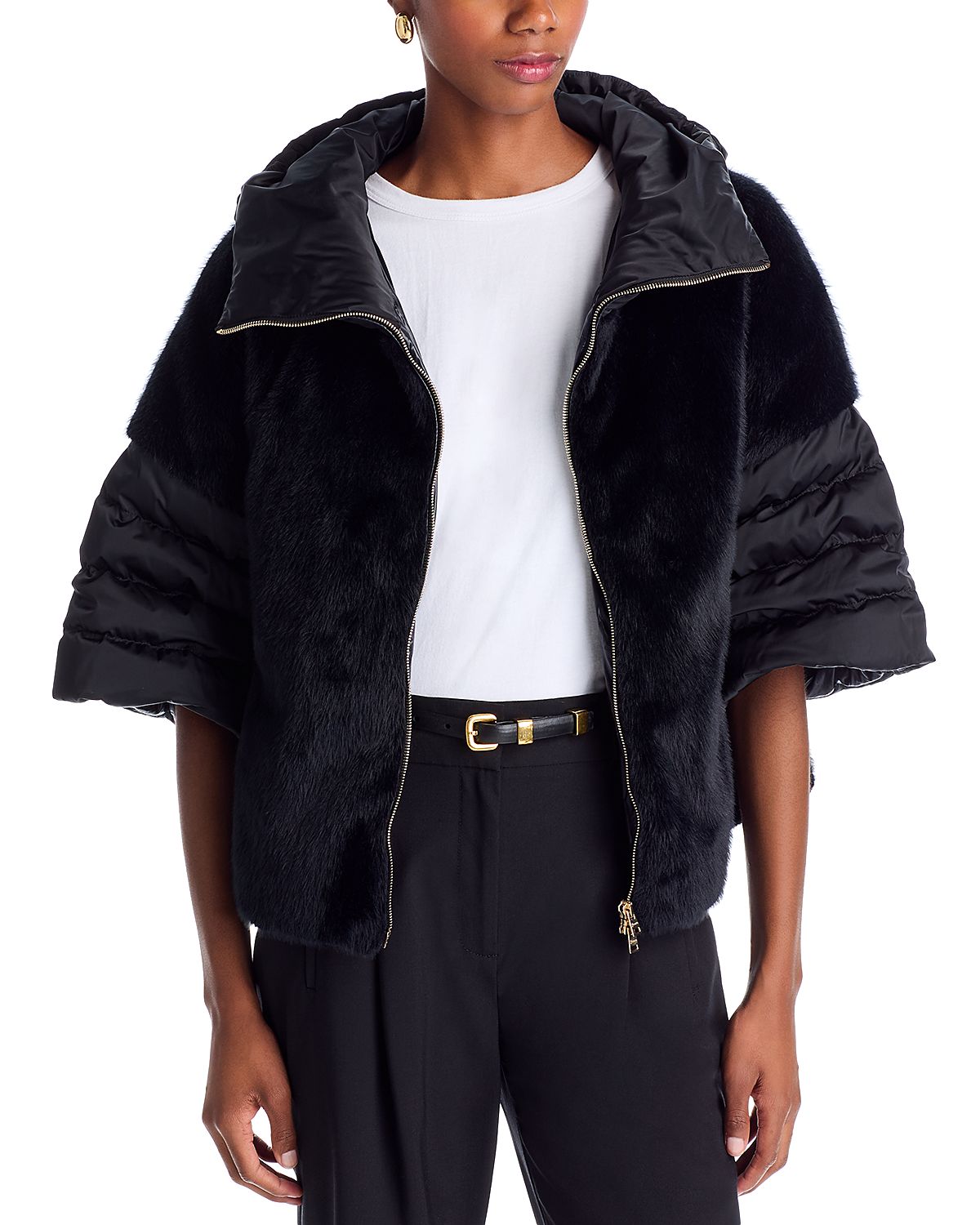 Herno Satin Short Sleeve Faux Fur Jacket