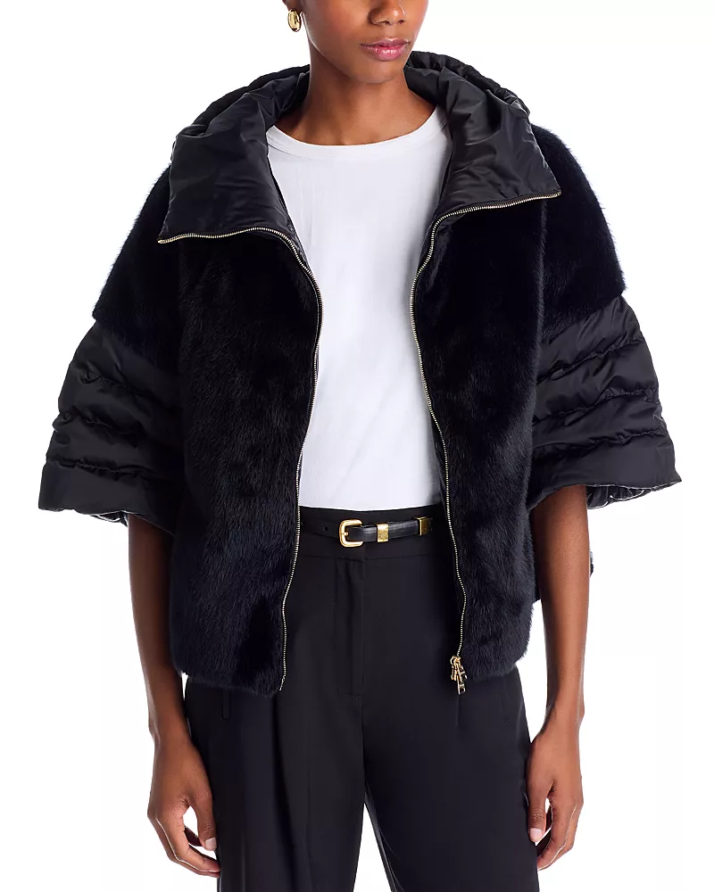 Herno Satin Short Sleeve Faux Fur Jacket
