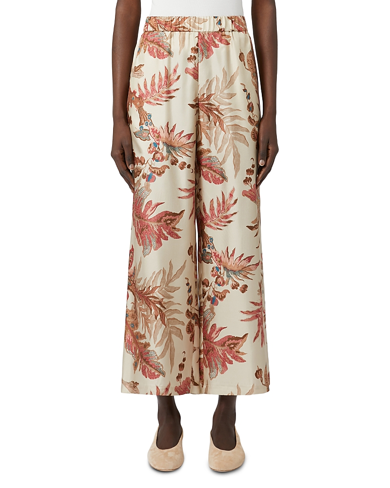 Weekend Max Mara Omens Beige Temide Floral-print Wide-leg Silk Trousers In Multi