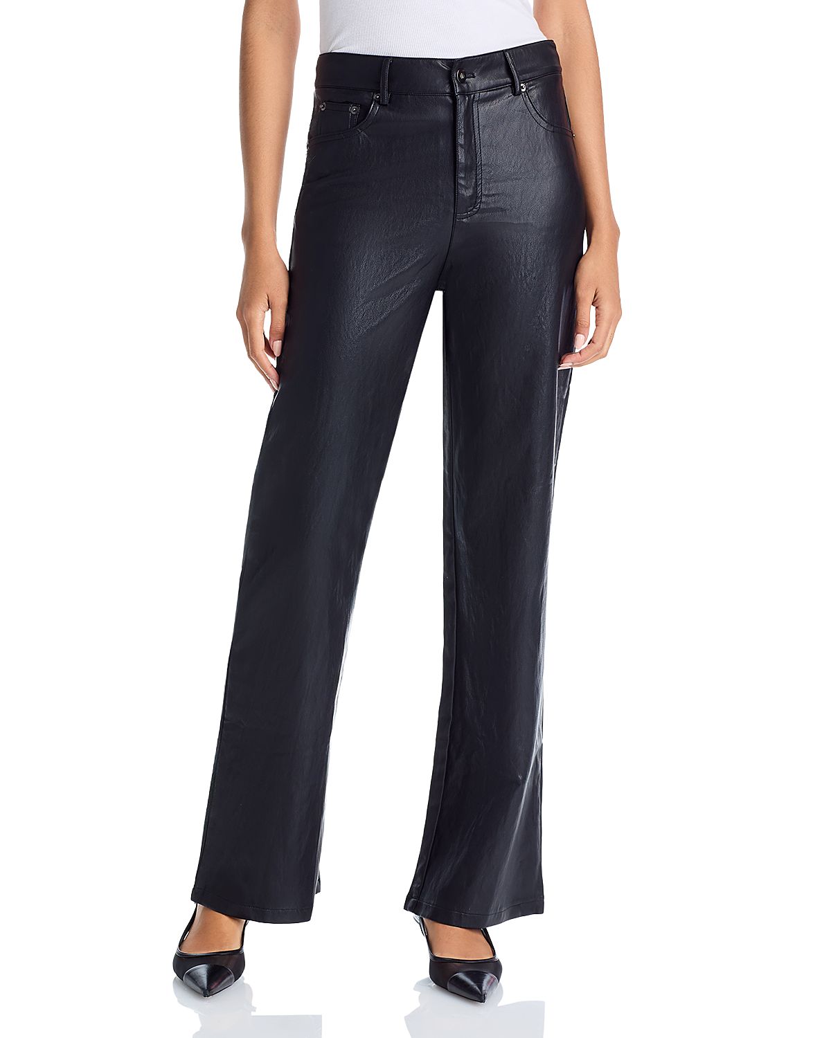 Aqua Faux Leather Flared Pants - Exclusive